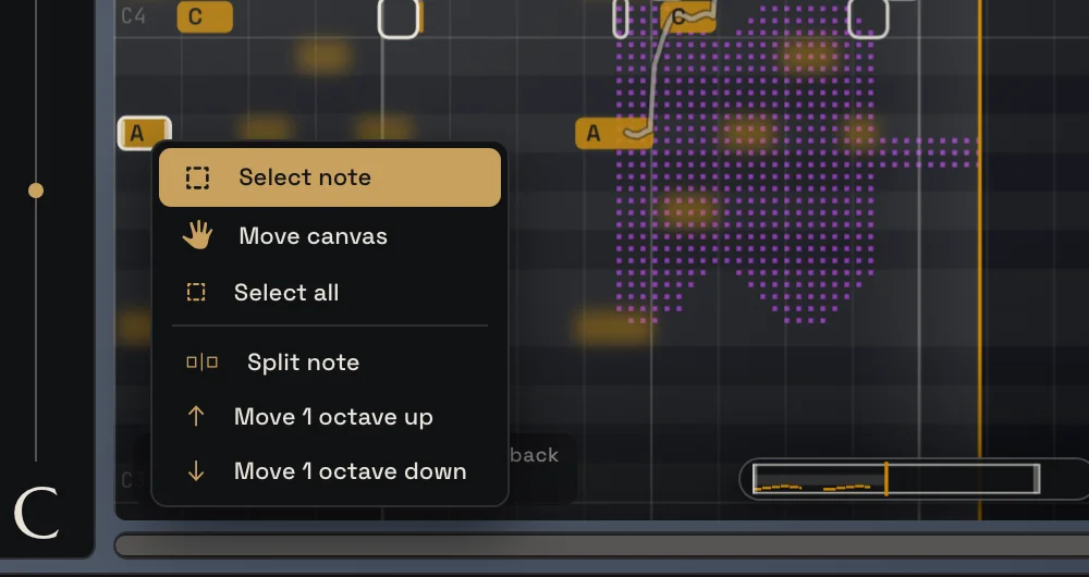 Right-click on a note