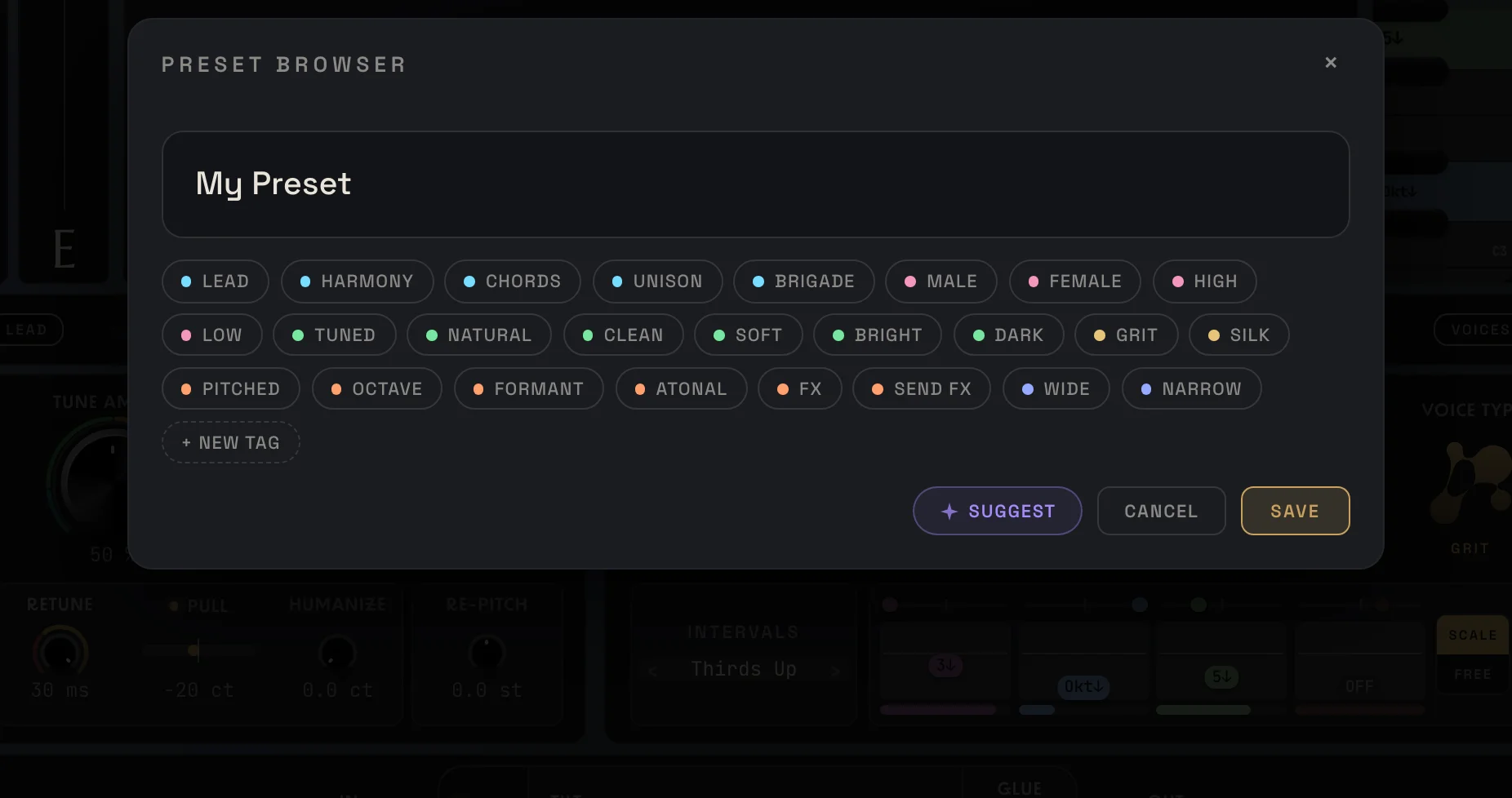 Saving a preset