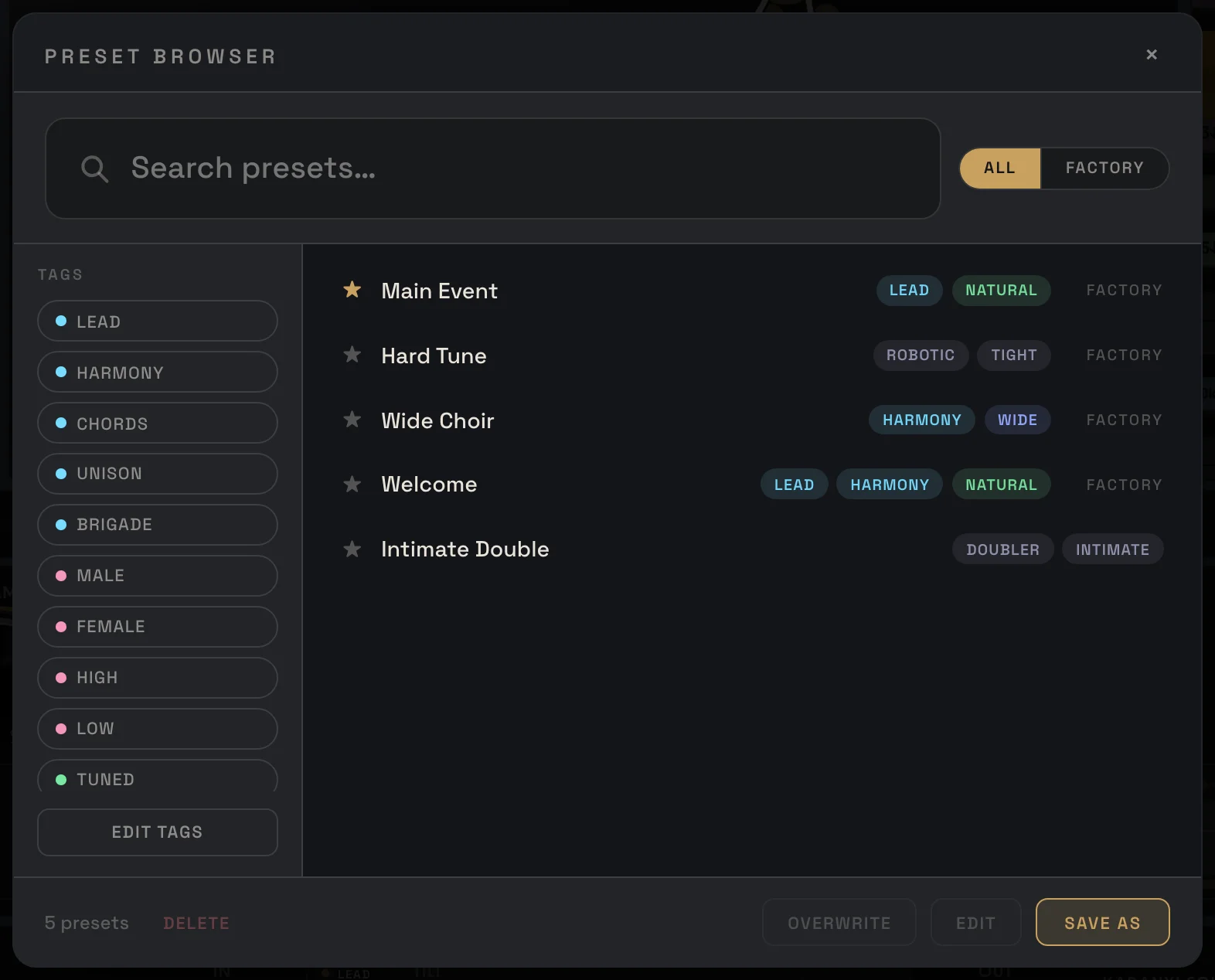 Preset browser